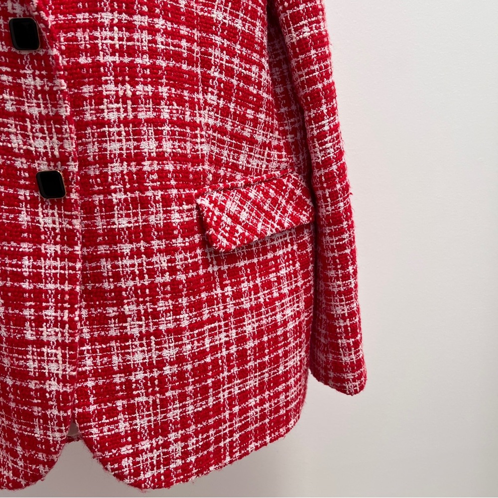 Self-Portrait boucle checked blazer red white tweed jacket Valentine’s Day ASO - Picture 3 of 16
